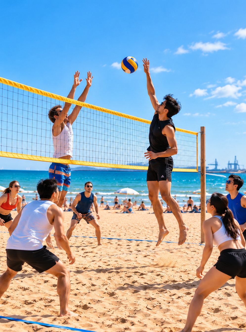 Illustration des Strandes mit Palmen