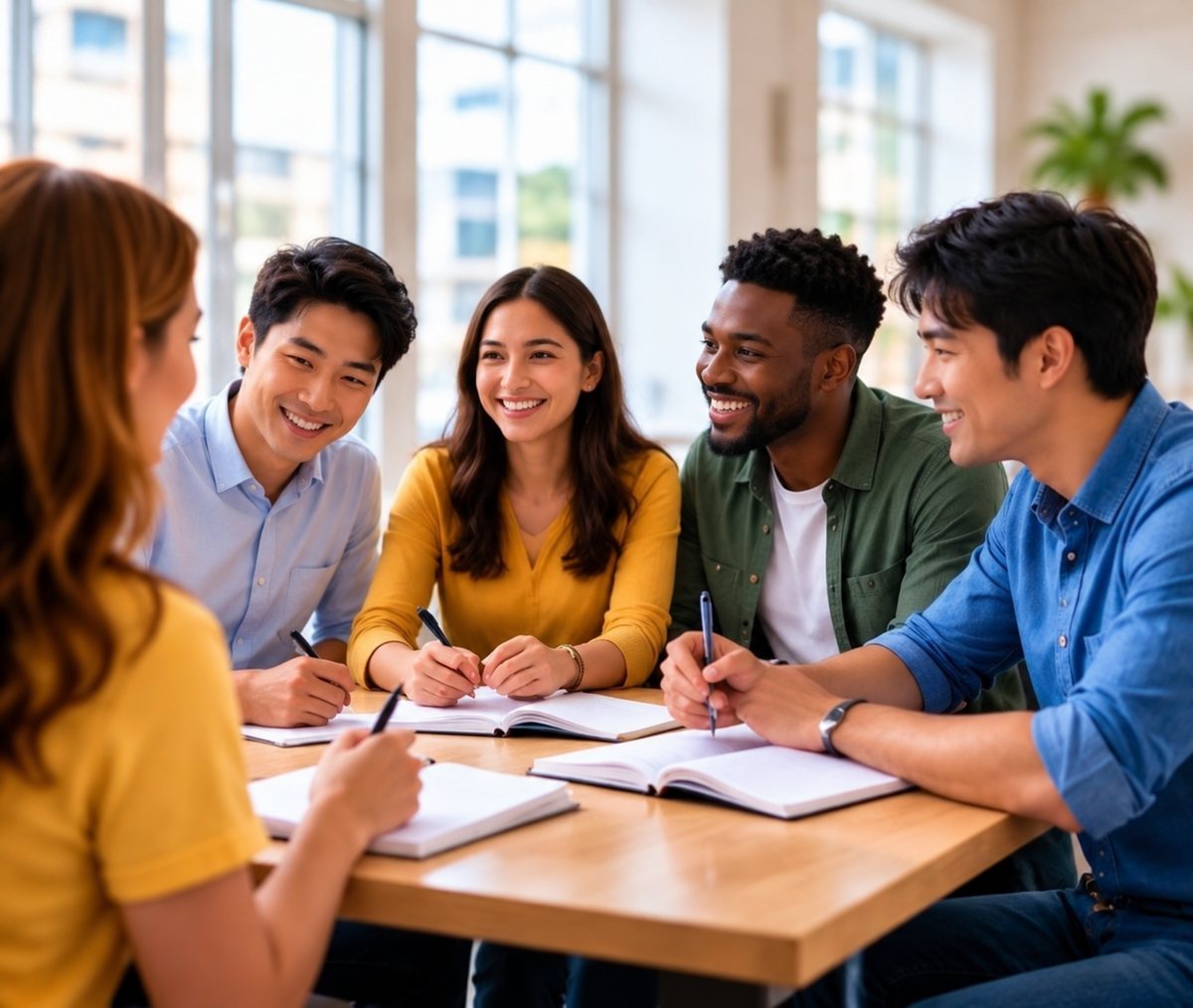 Illustration einer Gruppe von Studierenden im Freien